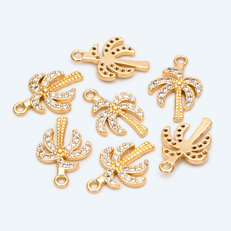 4pcs CZ Paved Coconut Tree Charms for Jewelry Making Handmade DIY Palm Plant Pendants Earrings Bracelets Accessories (GB-2374)