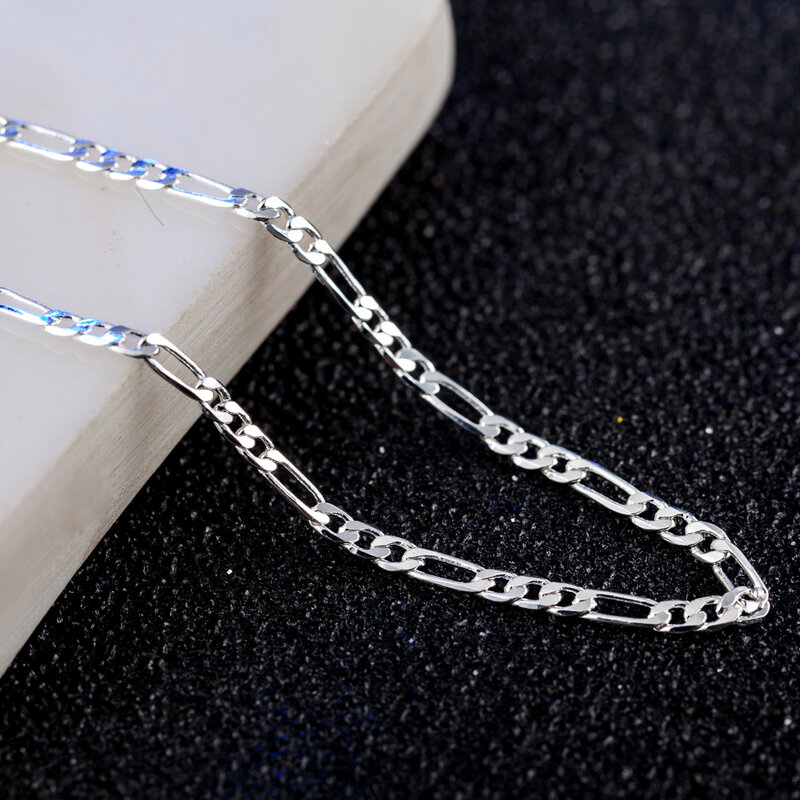 DOTEFFIL 925 Sterling Silver 16/18/20/22/24/26/28/30 Inch 2mm Sideways Flat Chain Necklace For Women Man Fashion Wedding Jewelry