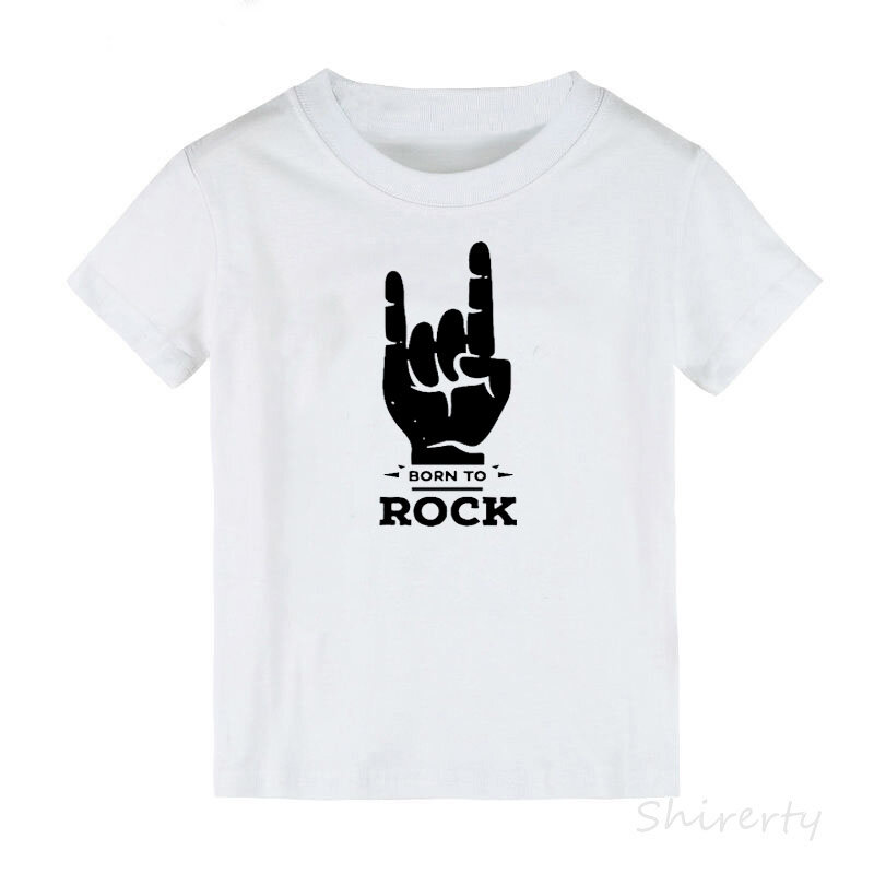 Camiseta de Born To Rock para niños y niñas, ropa Unisex para bebé, Tops de estilo moderno, Camiseta estampada de manga corta para niño