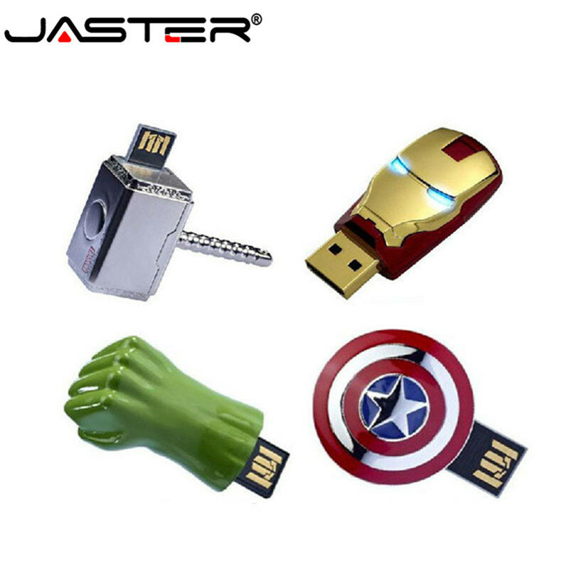 JASTER Ironman USB Flash Drive 4GB 8GB 16GB 32GB USB 2.0 Flash Memory Stick Pendrive Metal Pen Drive Blue LED Light