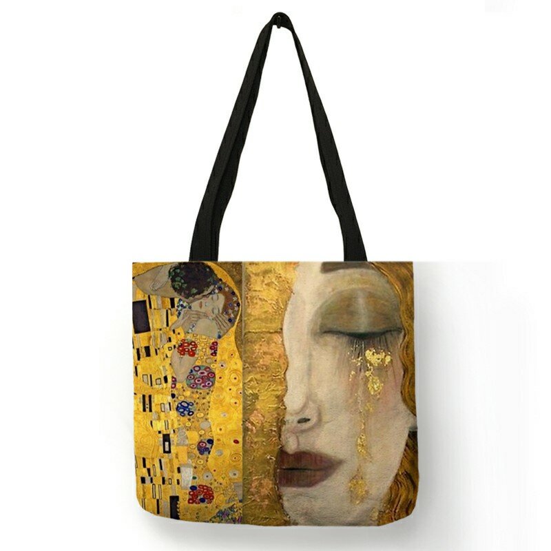 Bolsos de compras personalizados para mujer, bolsos de hombro con estampado de lágrimas, pintura al óleo de Gustav Klimt, bolso de mano de moda de gran capacidad