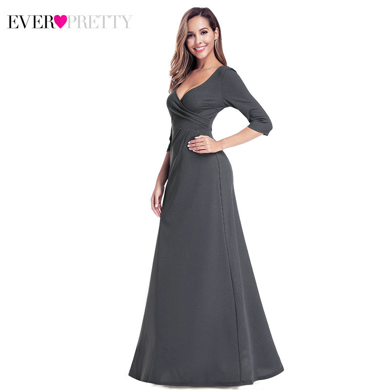 Вечерние платья Длинные Ever Pretty EP00935DY простые с глубоким v-образным вырезом и рюшами с рукавом 3/4 элегантные платья для вечеринки Vestido De Festa Robe ...