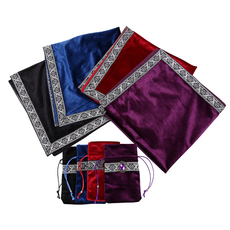 2 pièces/lot nappe de Tarot en velours avec sacs flocage tissu belle pierre Tarot jeu de société accessoires à la main