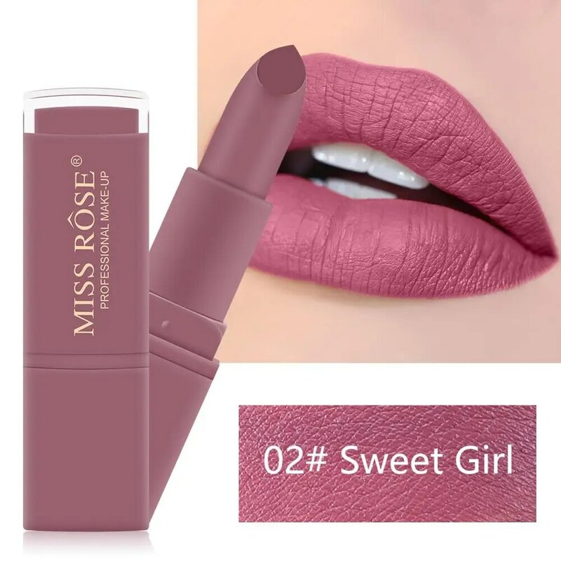 New MISS ROSE Lipstick Matte Waterproof Velvet Lip Stick 18 Colors Sexy Red Brown Pigments Makeup Matte Lipsticks Beauty Lips RS