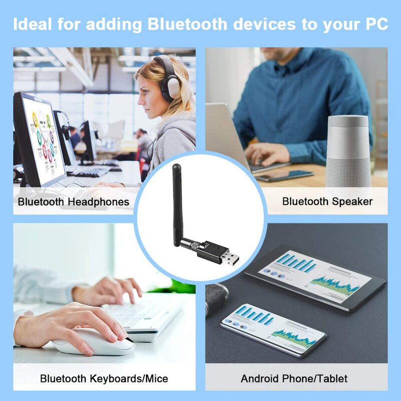 Müntop-Adaptateur USB Bluetooth 5.0 5.1, dongle, antenne, récepteur audio sans fil longue portée, émetteur pour PC portable P1 7 8/8.1 10