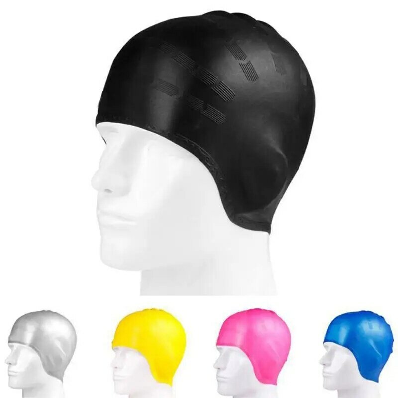 성인 수영 모자 방수 남자 여자 긴 머리 방수 수영 풀 모자, 귀 보호 실리콘 다이빙 수영 모자