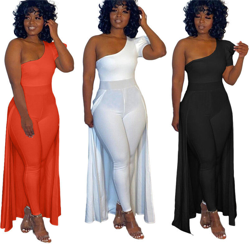 Sexy One Shoulder Bodycon Rompers Womens Jumpsuit Elegant Puff Sleeve Skinny One Piece Outfits Party Club Overalls for Women