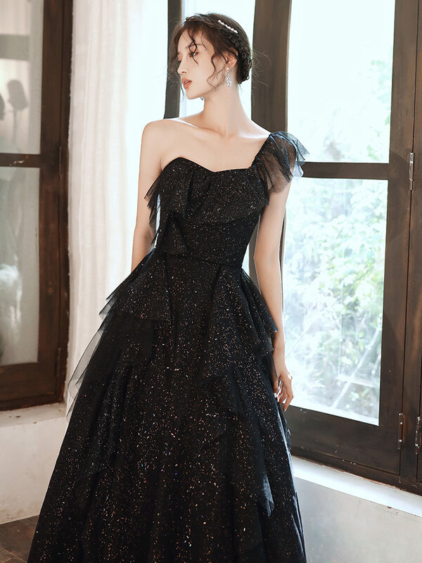 Robe De Soiree Fashion Black Sexy Backless Long Evening Dresses Elegant Banquet A-Line Floor-length Formal Party Gown