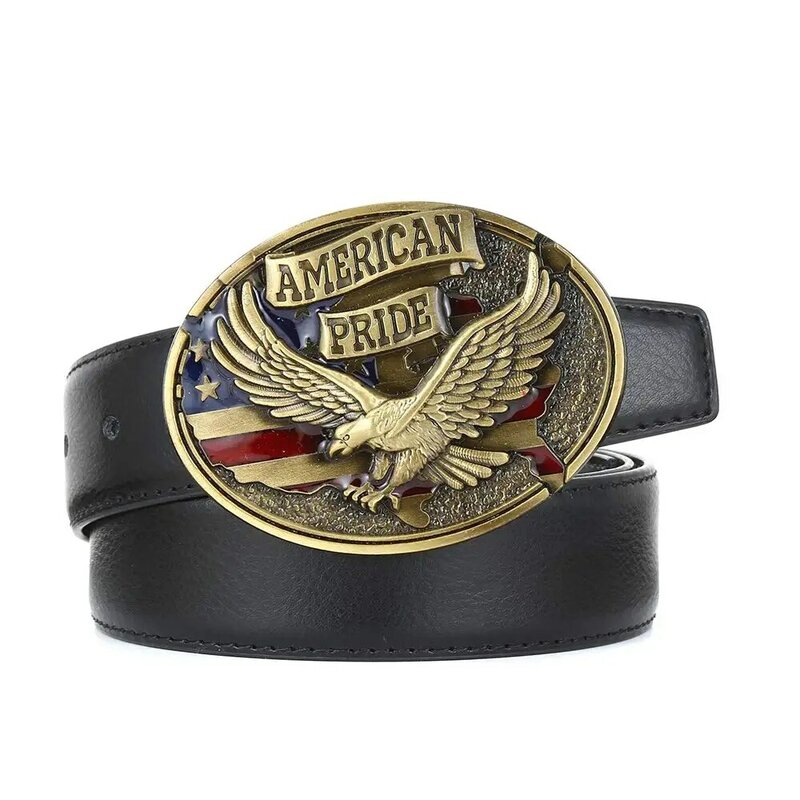 Hebilla de cinturón de cobre del orgullo americano para hombre, hebilla de vaquero occidental sin cinturón, aleación personalizada, ancho de 4cm