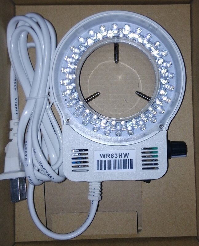 Anillo de microscopio LED ajustable, fuente de luz estéreo Monocular, WR63, anillo integrado