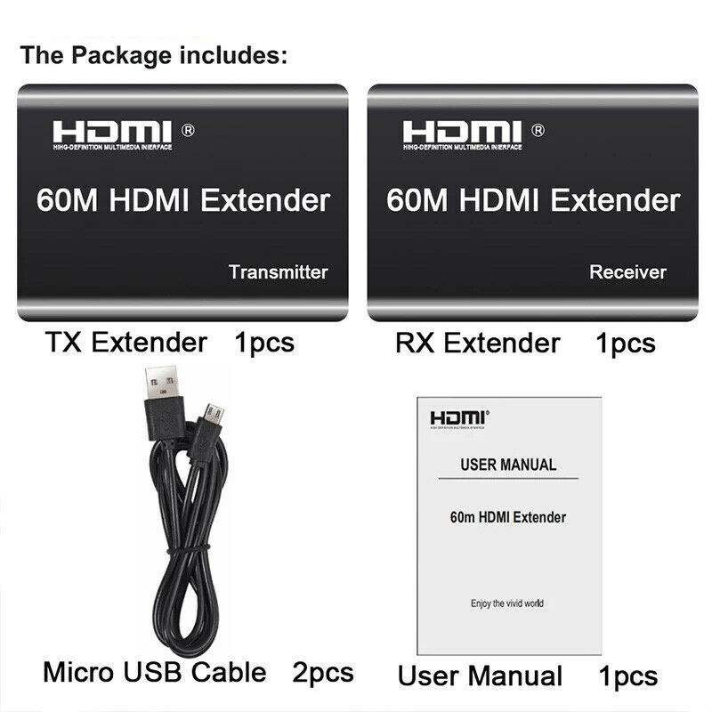 Satu Pasang 60M HDMI Transmitter Pengirim Penerima Transceiver 1080P 60Hz HDMI Extender Switch
