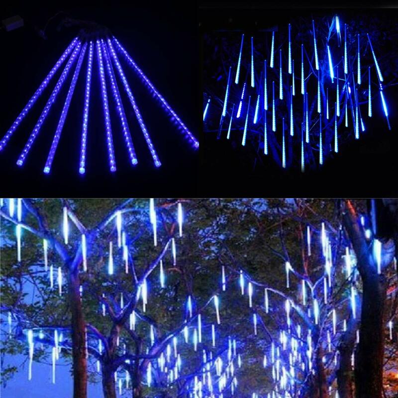 Tira de luz LED para lluvia de meteoros, 8 tubos de 50cm y 30cm, decoración navideña de carámbano y gota de nieve, con adaptador de corriente de AC110-240V