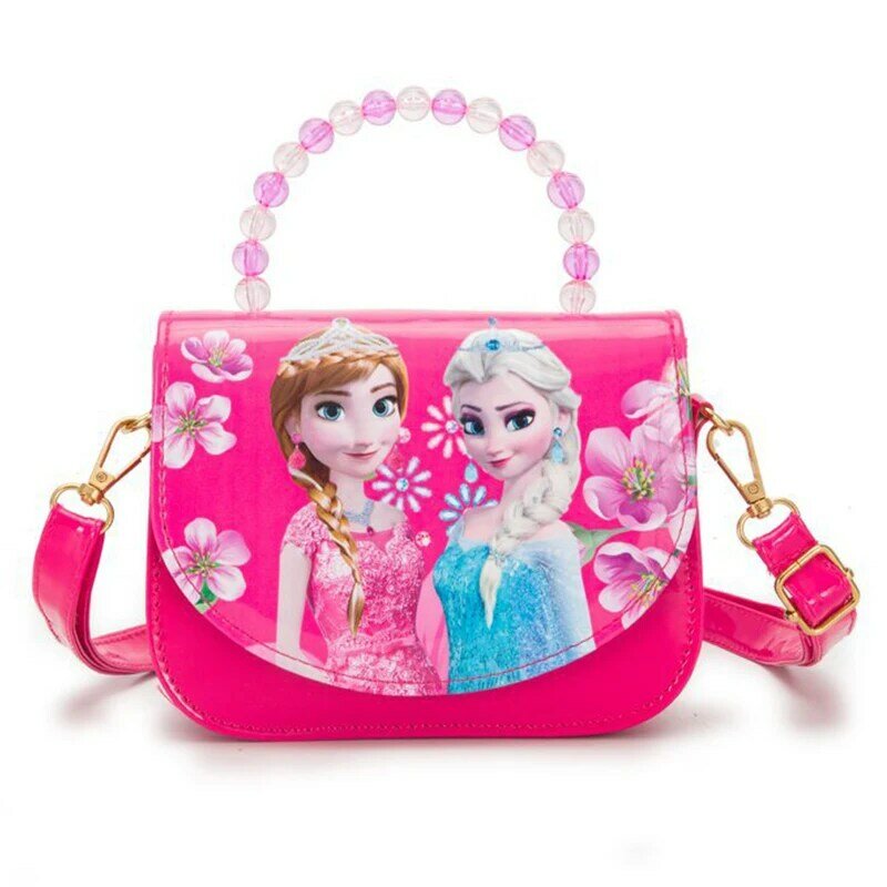 Disney Princess frozen Sofia pearl handle PU Cute fashion Leather Shoulder Bag Messenger children travel handbag For KId Girl