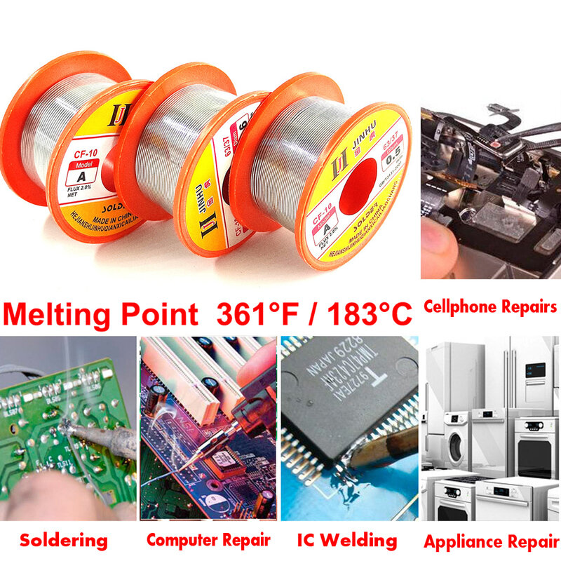 Solda Fio Tin Roll, Clean Rosin Welding Core, solda Wire, Reel Tube, Flux, 0,5 milímetros, 0,6 milímetros, 0,8 milímetros, 1,0 milímetros, 50g, FLUX 2,0%, 45FT, CF-10