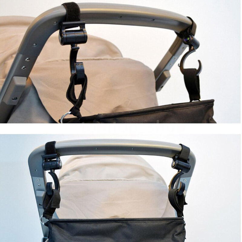 2Pcs/ชุดรถเข็นเด็กทารกตะขอรถเข็นเด็กหมุน360ถุงผ้าอ้อมไม้แขวนเสื้อกิจกรรมเกียร์รถเข็นเด็กอุปกรณ์เสริม