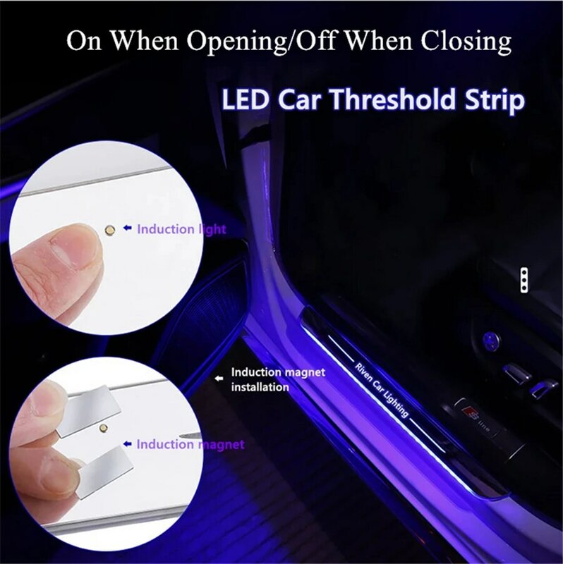 Uniwersalne frontowe drzwi ruchome lampy LED RGB płynący samochód akumulator akrylowy pedał światła próg ścieżka witamy Scuff światła