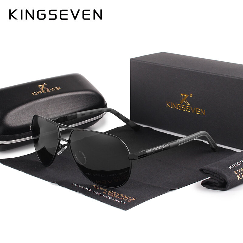 KINGSEVEN-Óculos de sol polarizados de alumínio para homens e mulheres, óculos clássicos de sol vintage, lente de revestimento