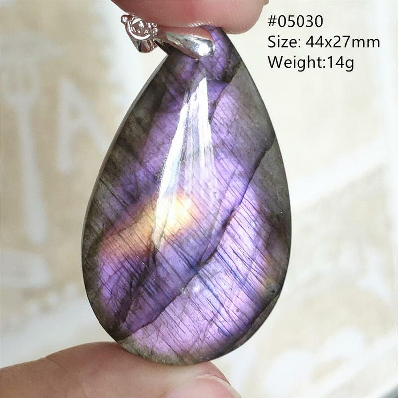 Genuine Natural Purple Light Labradorite Rare Pendant Women Gems Water Drop Healing Heart Oval Crystal Necklace Jewelry AAAAA