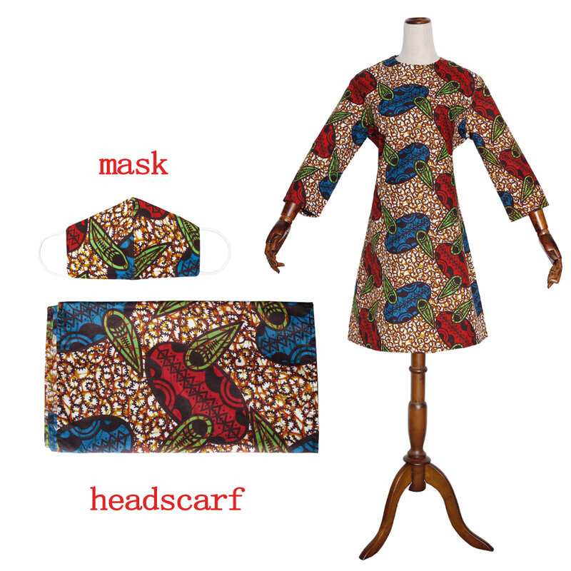Vestido con estampado africano para mujer, camiseta dashiki, envoltura para la cabeza y máscara, diadema, vestido de fiesta de cera tradicional, talla grande, 2024