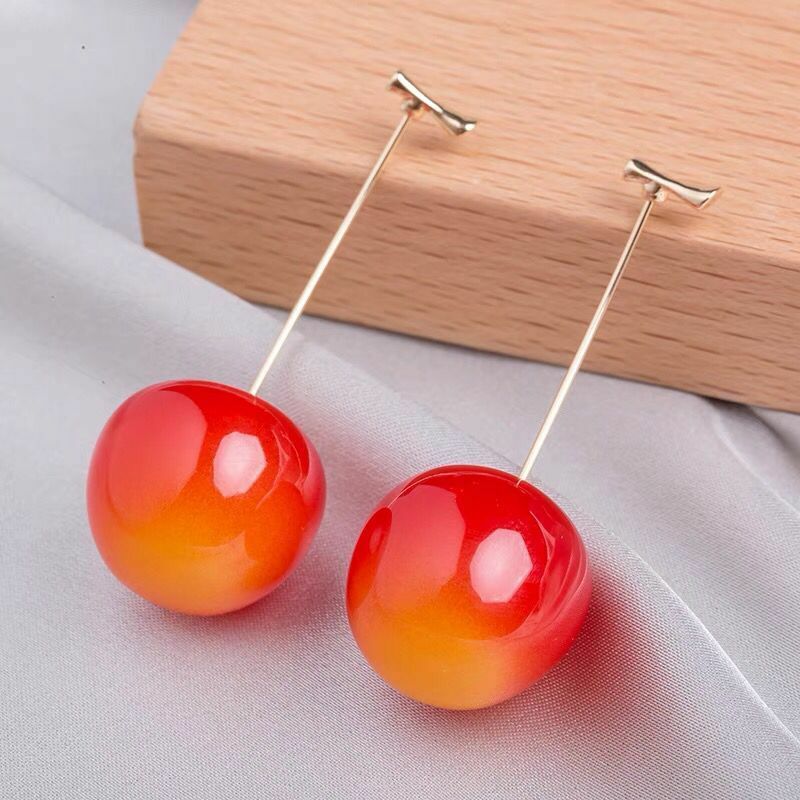 New Cute Simulation Red Cherry earrings Sweet Resin Hot Sale For Women Girl Student Fruit 1Pair Earring Gift