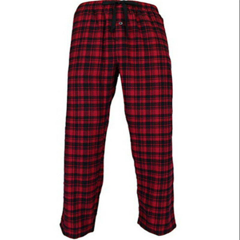 Pantalones de dormir holgados para hombre, ropa de descanso a cuadros, de franela, informal, talla M-2XL