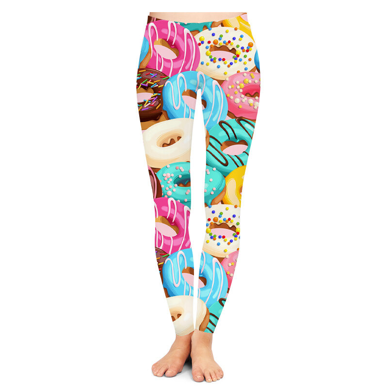 Mallas con estampado de Donuts para mujer, pantalones con impresión por sublimación, hechas a medida