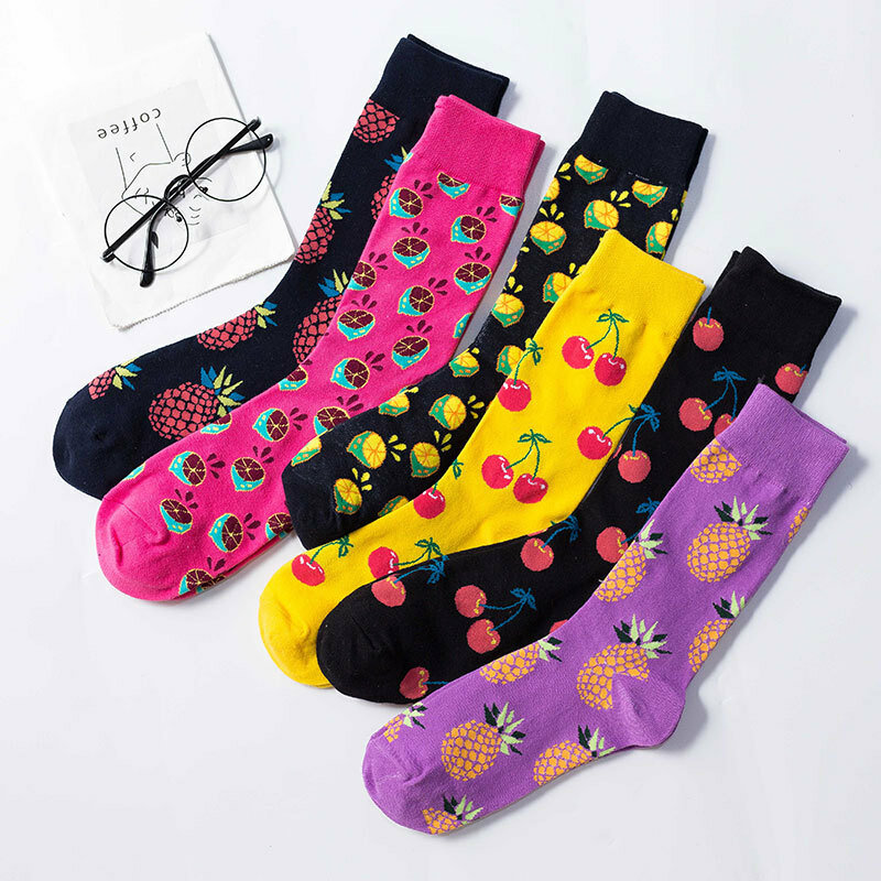 Lustige Nette Obst Baumwolle Socken Frauen Männer Streetwear Japanischen Harajuku Skateboard Socke Cartoon Ananas Zitrone Kirsche Glücklich Socken