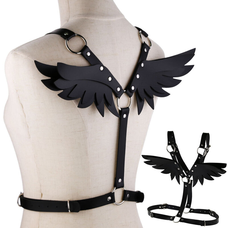Harnais en cuir PU Sexy, buste d'aile d'ange, Lingerie BDSM Harajuku, ceinture de taille, jarretelle érotique, ceinture de Cosplay