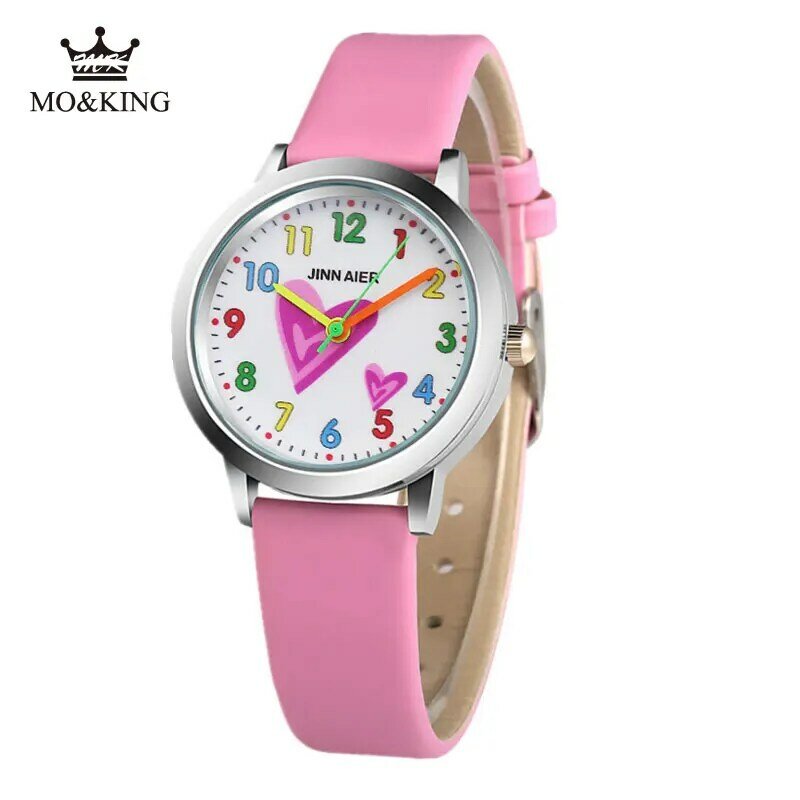 ホットブランド子供たちは3D愛印刷腕時計カジュアルレザークォーツピンクホワイト子供時計少年少女の誕生日ギフト腕時計