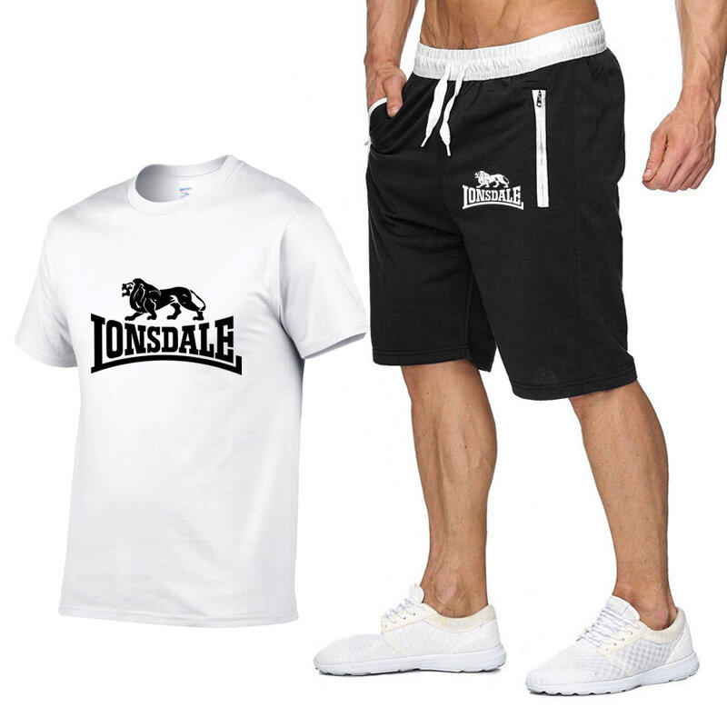 Men Summer LONSDALE Sportswear Sets Short sleeve T-shirts+ Short Pants New Fashion Men Casual Sets Shorts+T-shirts 2 pieces