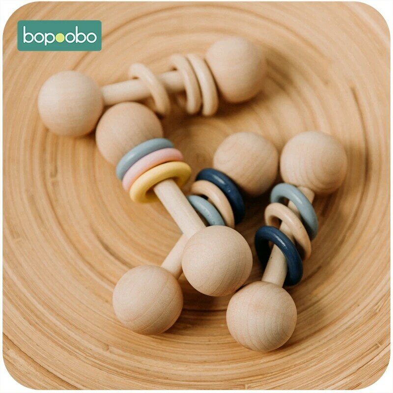 Bopoobo 1PC Baby Rassel Beißring Holz Spielzeug Freies BPA Lebensmittel Grade Armband Rassel Beißring Musik DIY Baby Produkt Geschenk