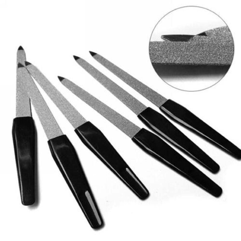 1 шт., двусторонняя металлическая пилка для ногтей, с черной ручкой
