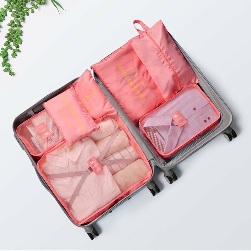 7 Buah Set Tas Penyimpanan Finishing Klasifikasi Pakaian Bagasi Travel untuk Tas Organizer Penyortir Pakaian Koper