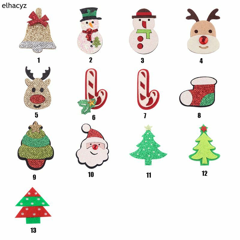 10Pcs/Lot Glitter Christmas Cartoon Snowman Reindeer Tree Jingling Bell Stocking Xmas Party Decoration Kids DIY Hair Accessories