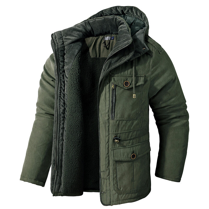 Inverno dos homens engrossar casaco de lã quente capa parkas outwear casaco solto casual à prova de vento parka masculino militar casaco