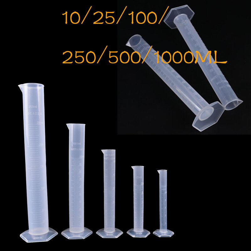 Transparent Measuring Plastic Graduated Cylinder Plastic  Trial Test Liquid Tube Lab Tool 10/ 25/ 50/ 100 /250 /500 /1000ml
