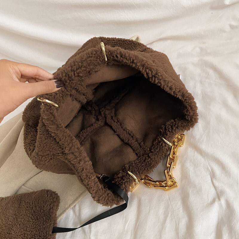 Moda falso pele tote feminina bolsa de ombro designer de pelúcia corrente sacos de mão para as mulheres 2020 inverno macio de pelúcia bolsas femininas