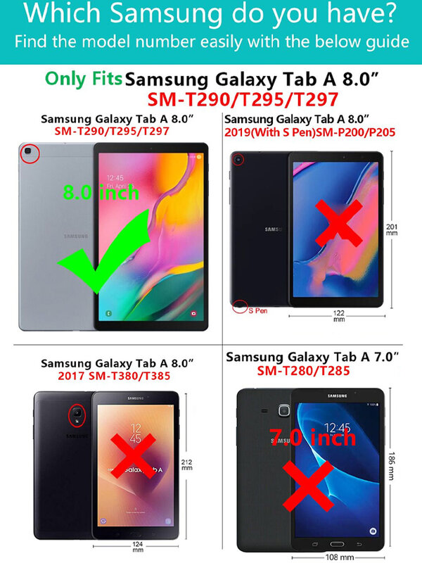 Étui magnétique mince pour Samsung Galaxy Tab A 8 2019, housse pour tablette A 8 .0 SM Tgain T295 T297