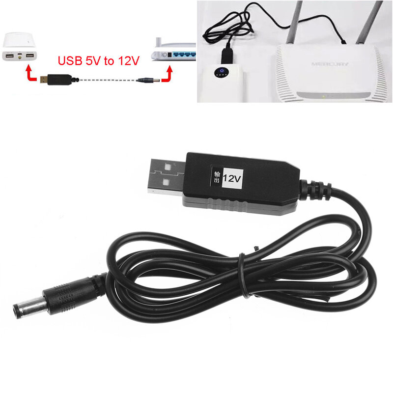 USB DC 5V To DC 12V 2.1x5.5mm Male Step-Up Power Charger Outlet Adapter Cable For Power Bank to Router