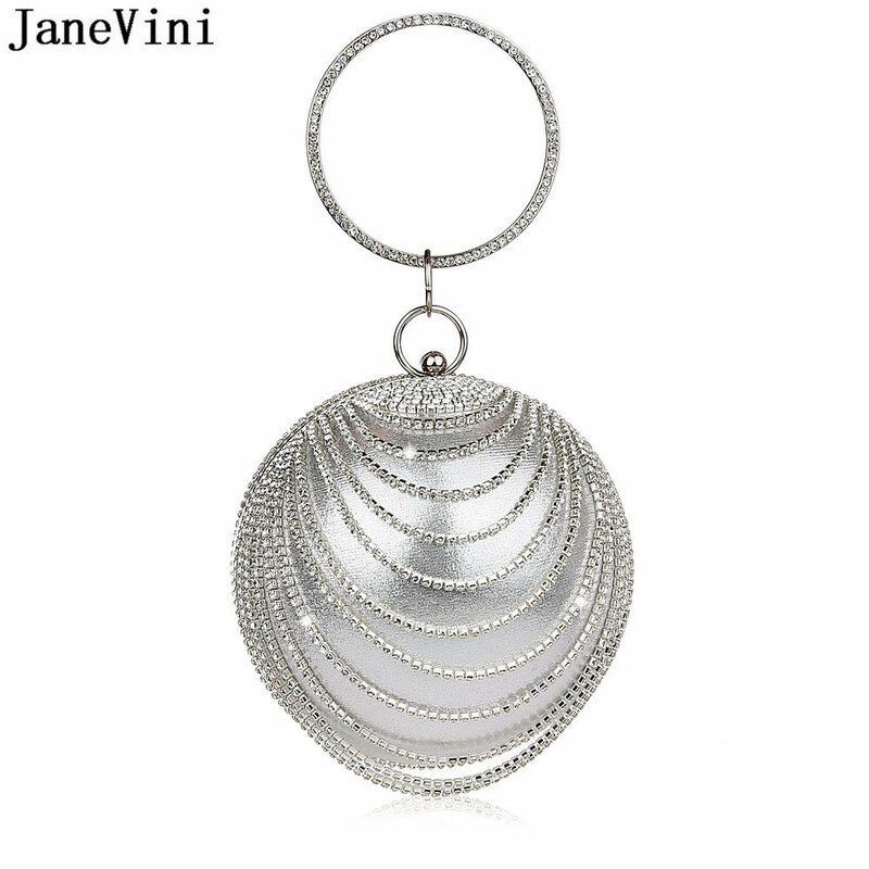 JaneVini Gold Bridal Clutch Purse Bag Luxury Wedding Evening Bags Round Spherical Diamonds Beaded Women Fashion Banquet Hand Bag