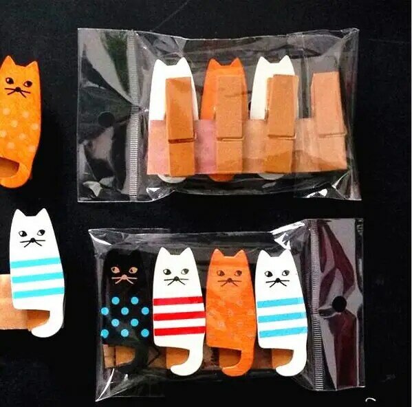 4 sztuk/partia Kawaii Cat klipy drewna zdjęcie Craft klipy papieru strona dekoracji