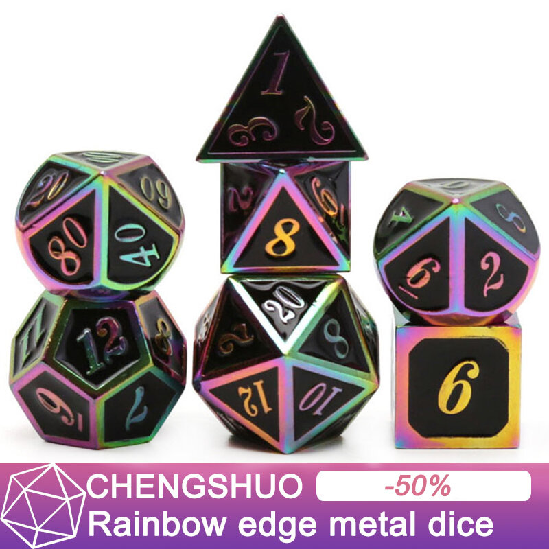 Chengshuo dnd würfel metall rpg set polyhedral dungeons und drachen schwarz tisch spiele zink-legierung grün digital d & d würfel muster d6