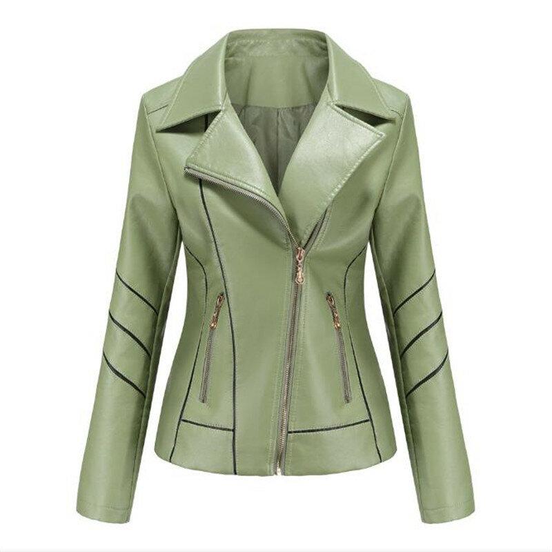 Nuova giacca in pelle da donna autunno giacca Casual in pelle Slim bavero moda donna Urban Leisure Pu cerniera corta in pelle da donna