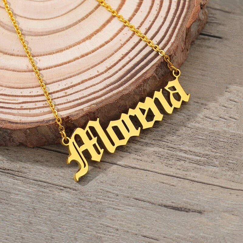 Custom Old English Name Necklaces For Women Men Stainless Steel Customized Necklace Pendant Personalized Jewelry Goth Neck Chain