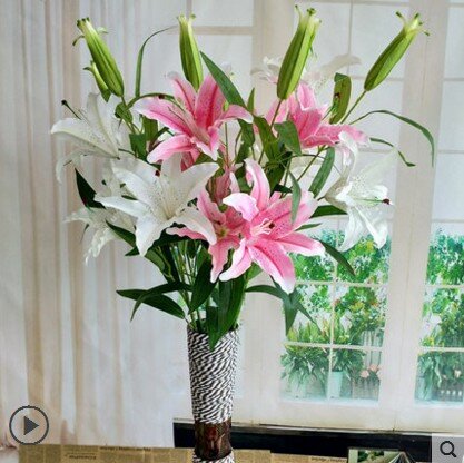 Bouquet de simulation de lys artificiel, décoration de table intérieure pour salon, arrangement de fleurs en vase