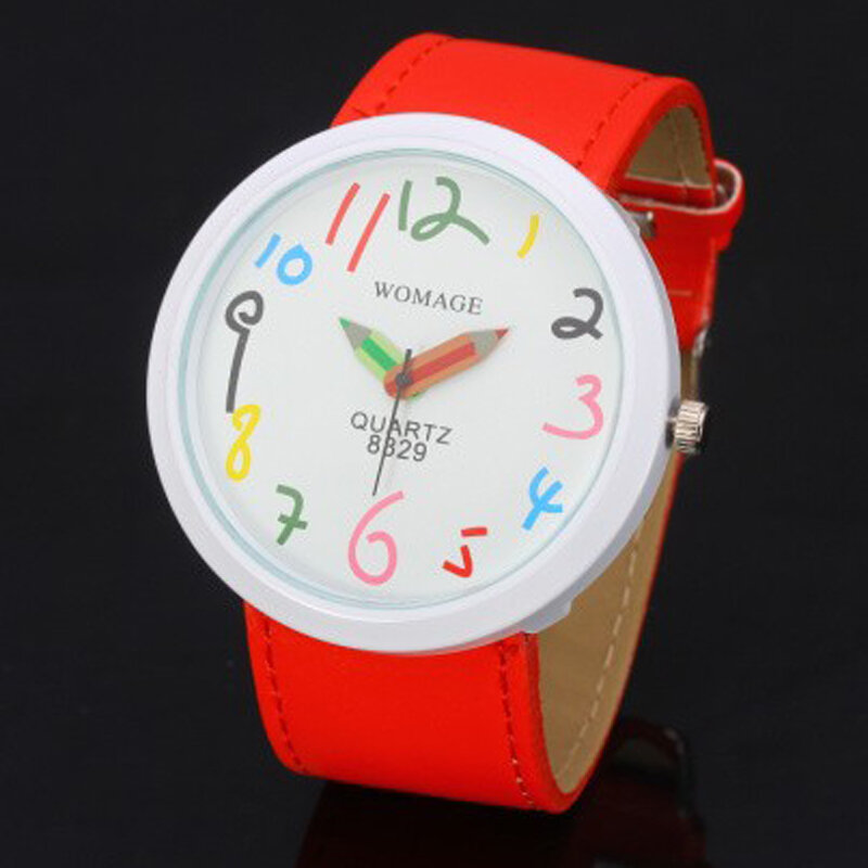 Relógio de agulha lápis feminino, relógios grandes, alça larga, relógios de pulso de quartzo para crianças, moda criativa, 2020