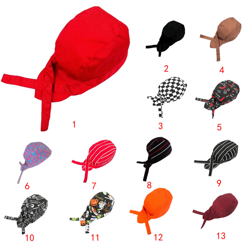 유니섹스 셰프 해골 모자 타이 백 모자, 해적 헤드랩, 반다나 모자, 주방 케이터링 웨이터 베이커, 11 가지 패턴 선택 가능