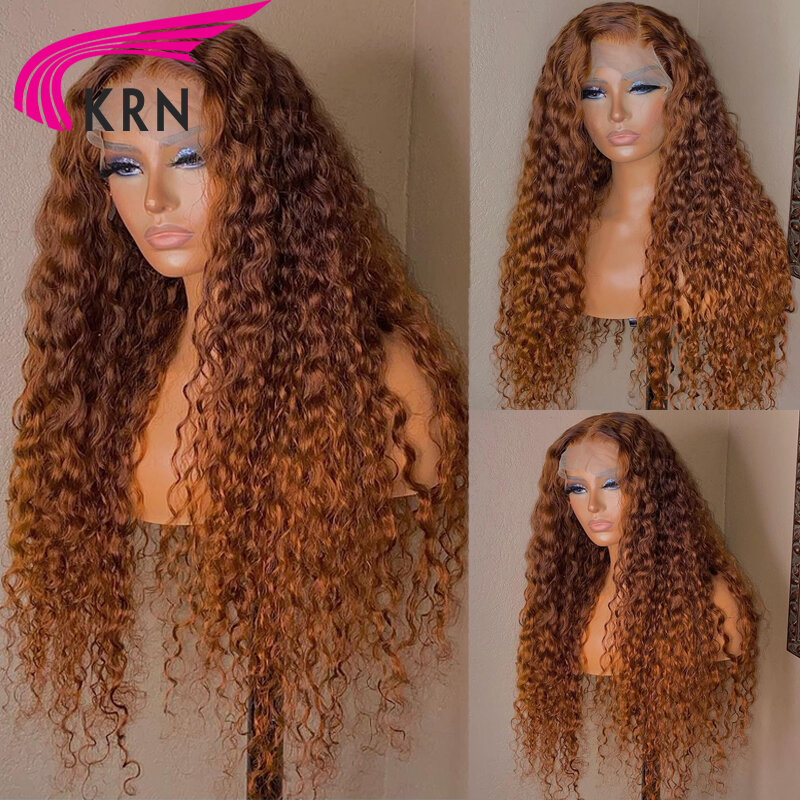Dark Ginger Curly 5x5 Encerramento Peruca com Parte Média Glueless Ginger Brown Peruana Peruca de Cabelo Pré-Arrancado 13x4 Transparente Lace Wig