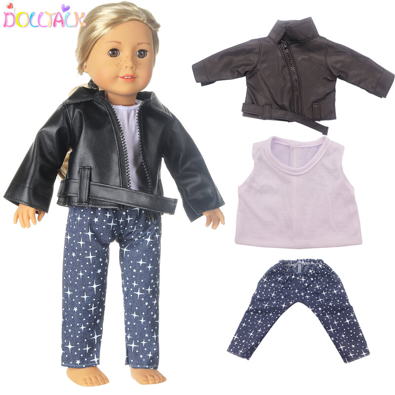 4 sztuk amerykańskie ubrania dla lalek T-shirt kurtka płaszcz spodnie buty garnitur dla 43 cm lalki i 18-Cal lalki zabawki akcesoria strój lalki