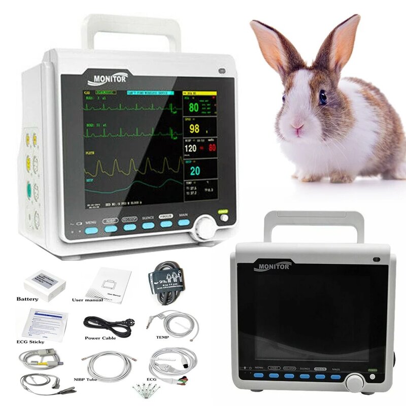 Monitor de paciente veterinário portátil, Parâmetros Mulit, ECG NIBP SPO2 Resp, PR TEMP, Animais usam máquina de sinais vitais, CMS6000